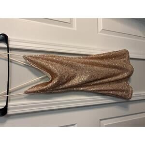 Sequin Embellished Beige Mini Dress with Spaghetti Straps 493